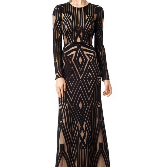 BCBGMaxAzria Dresses & Skirts - BCBG Black Geometric Nude Lined Lace Chakra Gown